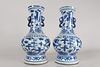 Collection of Chinese Blue and White Duo-handled Porcelain Fortune Vases