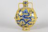 A Chinese Duo-handled Yellow-coding Dragon-decorating Fortune Porcelain Vase 