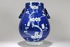 A Chinese Duo-handled Blue-coding Nature-sceen Fortune Porcelain Vase 