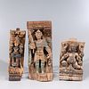 Group of Three Indian Wood & Polychrome Carvings