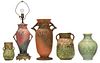 Five Arts and Crafts Vases, Rookwood and Roseville