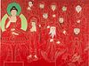 4777455: Large Southeast Asian Painting of Buddha with Multiple
 Figures on a Red Background KL7CC