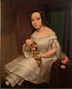 4419881: American School, Portrait of Girl with Roses, Oil
 on Canvas, Mid-19th Century H7KBL