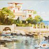 4368436: Katherine Brown (Georgia, b. 1948), Seaside Villa
 with Boats, Oil on Canvas C8GAL
