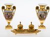 4419930: Pair of Paris Porcelain Urns and a Gilt-Metal Inkwell, 19th Century T8KBF