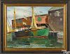 Richard Evett Bishop (American 1887-1975), oil on board of Gloucester Harbor, estate stamp verso