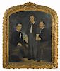 American oil on canvas family portrait, mid 19th c., depicting three brothers