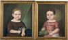 4269294: 2 American Primitives of Children, Pastel, 19th Century E1REL