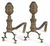 Pair of miniature Federal brass andirons, ca. 1830, 7'' h.