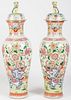 4285949: Large Pair of Famille Rose Decorated Porcelain Covered Vases, Modern E1REC