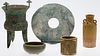 4058297: 5 Chinese Ceramic, Metal and Stone Articles E6RDC E7RDC