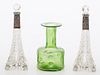 4071101: Pair of Molded Glass and Silver Bottles and an
 Iridescent Green Vase, 20th Century E7RDF