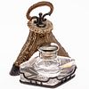 5394008: English Horn, Glass and Silverplate Inkwell E7RDJ
