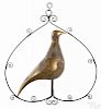 English gilt tin partridge, 19th c., mounted in a wrought iron inverted heart hanger, 25 1/2'' h.