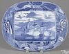 Historical blue Staffordshire platter, 19th c., depicting the naval engagement of the Chesapeake