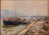 5394116: Roy Brown (NY/NH/IL/France, 1879-1956), Boats Along
 a River, Oil on Panel E7RDL