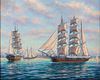 5394174: Louis Sylvia (MA, b. 1911), Ships in Harbor, Oil on Canvas E7RDL