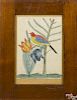 Berks County, Pennsylvania watercolor fraktur drawing of a bird, inscribed Jared Strauss '65
