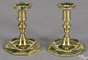 Pair of George III brass tapersticks, mid 18th c., with faceted octagonal bases, 3'' h.