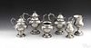 New York six-piece repoussé silver tea service, mid 19th c., bearing the touch of Platt & Brother