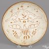 Jacob Medinger sgrafitto redware pie plate with eagle decoration, 8 3/4'' dia.