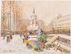 3863096: Galien Laloue (Fr. 1854-1941), Paris Flower Market, Watercolor E4RDL