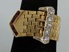 14kt Yellow Gold Buckle Style Mesh Ring With Diamond & Red Sapphire Accent Stones