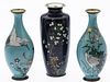 3 Japanese Cloisonne Miniature Vases