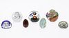 5 Paperweights and Two Glass Eggs Including Baccarat
