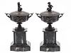 Pair of Metal Urns on Marble Bases