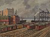H. Richter, Train Yard, Oil on Board