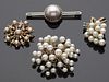 Group of Four Pearl and Gold Pins