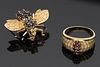 14K Gold & Sapphire Bee Pin, 18K Gold and Ruby Ring