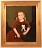 19th Century Oil on Canvas Painting of a Girl with Dog.