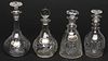 Group of 4 Cut Glass and Etched Decanters