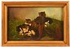 Unsigned Oil on Canvas Painting of Five Kittens.