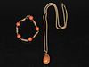 14K Gold and Coral Necklace and Bracelet