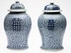 Pair of Similar Chinese Blue and White Lidded Jars