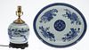 Chinese Export Blue and White Platter and aÂ Lamp
