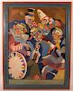 1930s Oil on Masonite Painting of Jovial Clowns