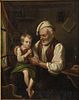 English School, Old Man with Boy, Oil on Canvas