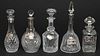 Group of 5 Cut Glass Decanters, Including Waterford