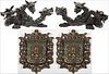 3753605: Pair of Heraldic Painted Wood Wall Plaques and Carved Wood Gargoyles E3RDJ