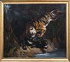 TIGER ATTACKING A BUFFALO OIL PAINTING