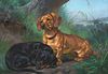 PORTRAIT OF TWO DACHSHUNDS OIL PAINTING
