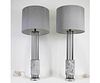 PAIR OF CONTEMPORARY METAL COLUMN MARBLE LAMPS
