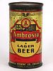 1938 Ambrosia Lager Beer 12oz Flat Top Can OI-37, Chicago, Illinois