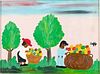 5654679: Clementine Hunter (LA, 1887-1987), Picking Gourds,
 Oil on Canvasboard, 1968 EV1DL