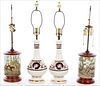 5654900: Pair of Decoupage Hunt Scene Lamps and a Pair of Porcelain Lamps EV1DJ