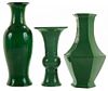 Three Camellia Leaf Green Vases